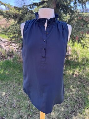 J. Crew Navy Ruffle-Neck Sleeveless Shell